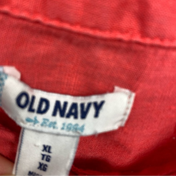 Old Navy Linen Blouse Minimalist Quarter Button Cuffed Sleeve XL Rebellion Red - Picture 6 of 8
